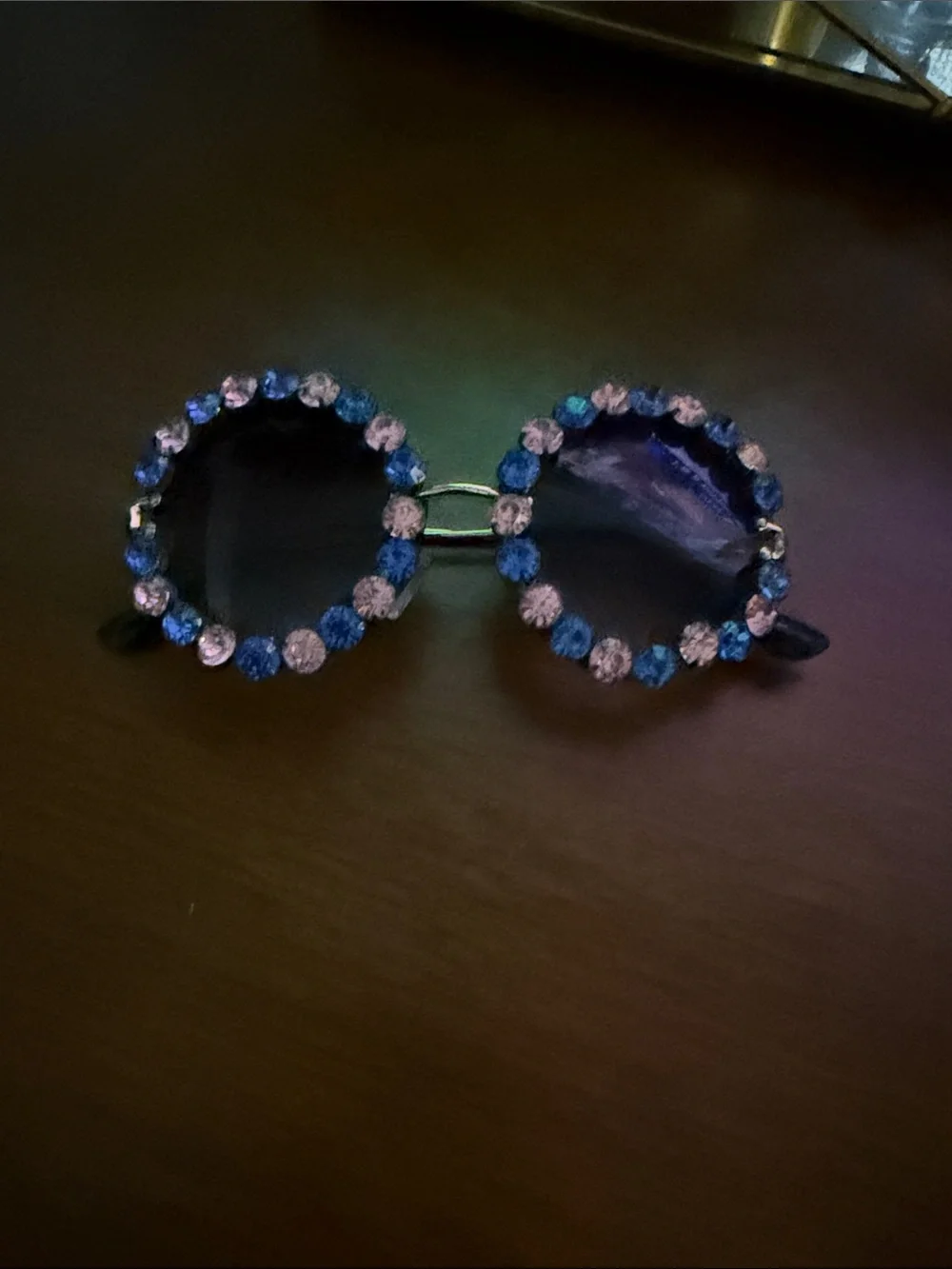 Blue Gemstone Round Women's Sunglasses